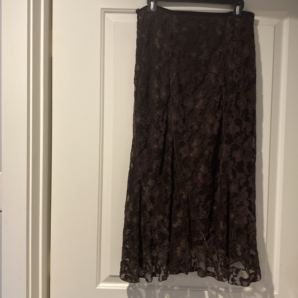 Brown Midi A-Line High Low Lace Skirt - Picture 5 of 5